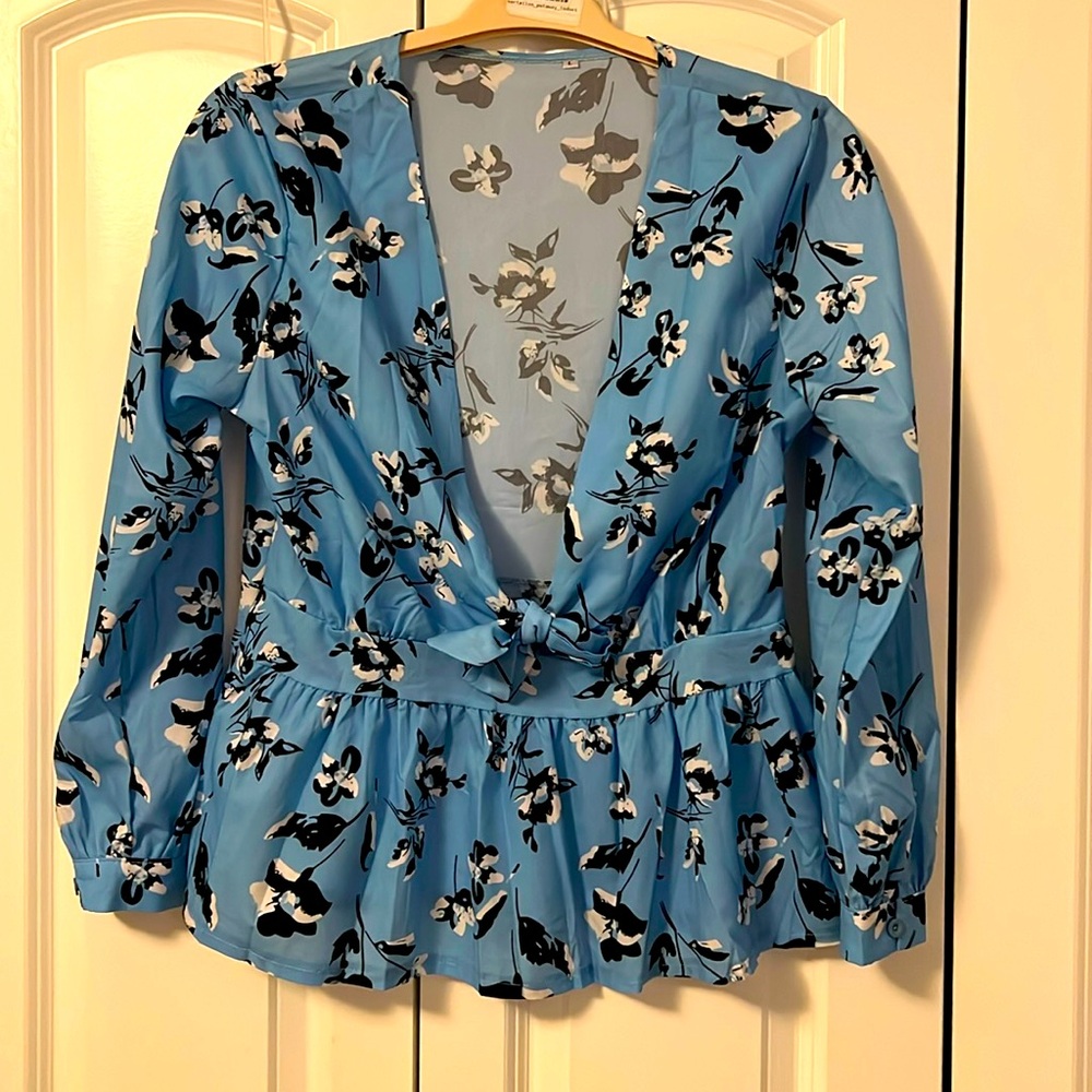 Blue Peplum Tie Top